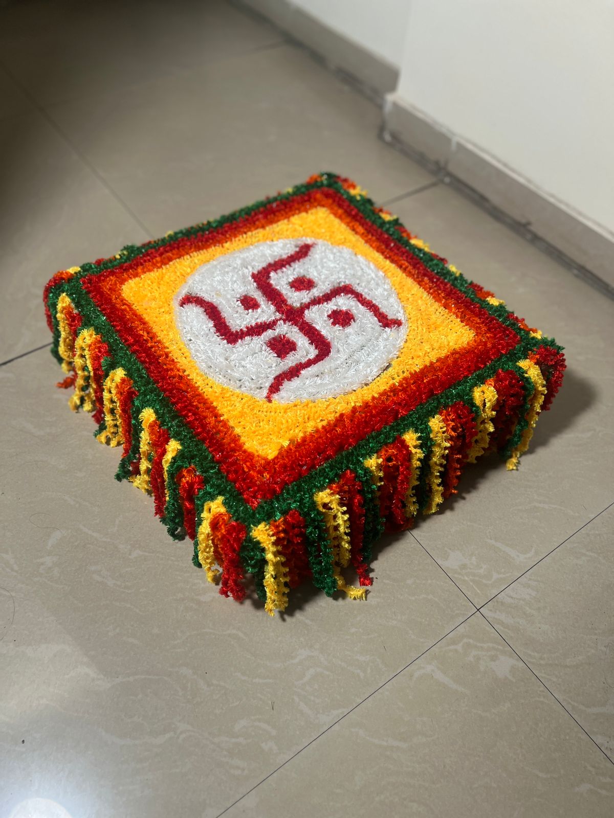 Fur Wool Swastik Pooja Chowki Cover