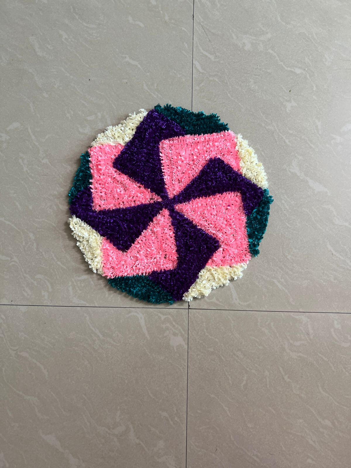 Fur Wool Pinwheel Pooja Aasan - Pink/Purple/Teal