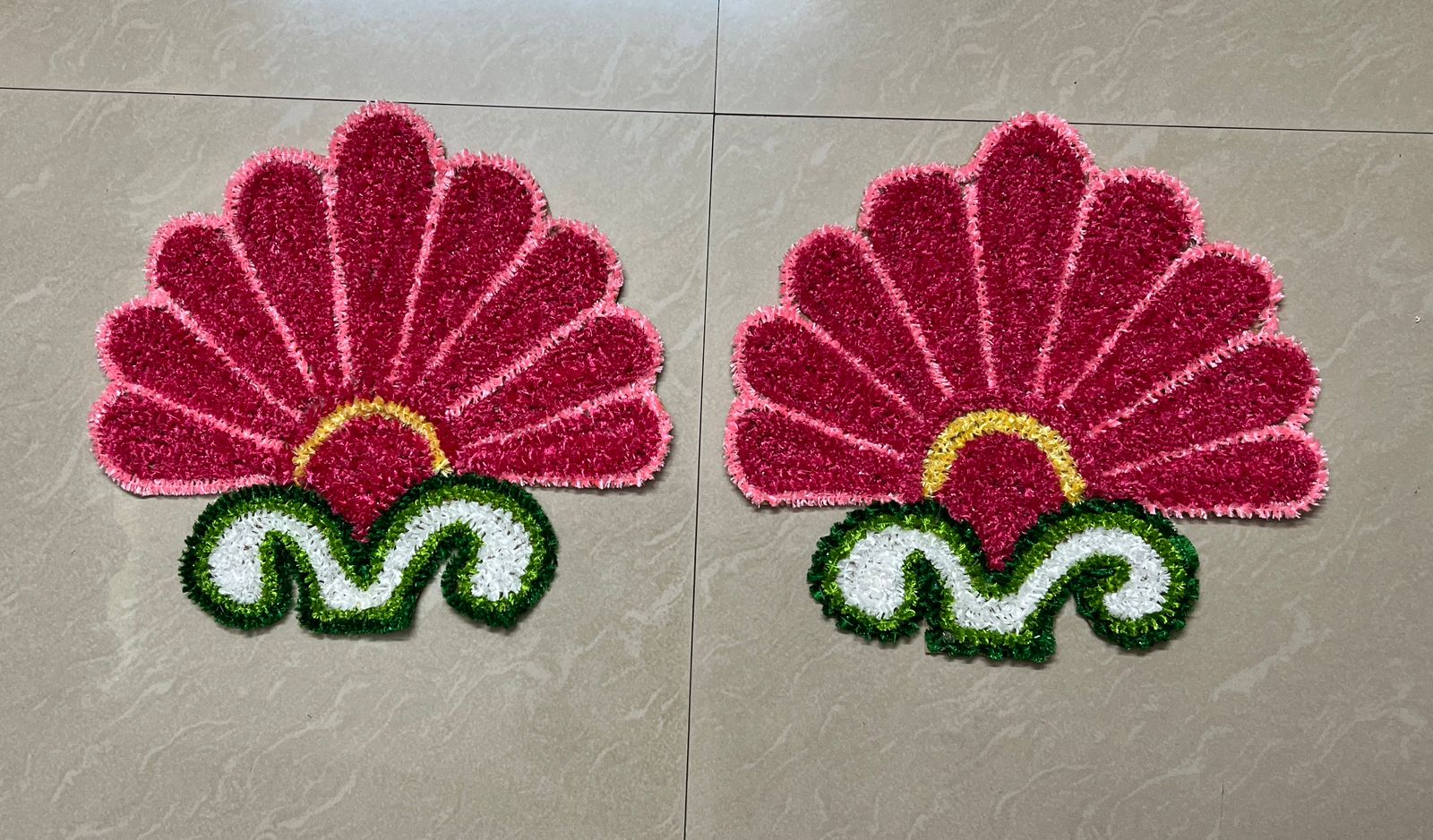 Fur Wool Pink Peacock-Fan Pooja Aasan