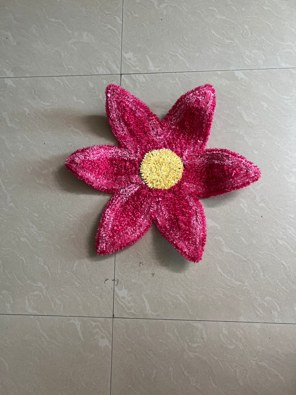 Fur Wool Pink 6-Petal Flower Rangoli Mat - View 2